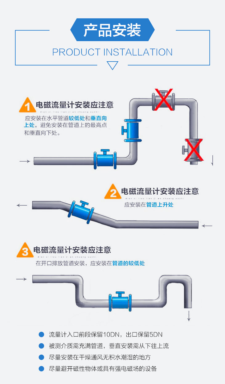 分體式電磁流量計(jì)產(chǎn)品安裝圖解